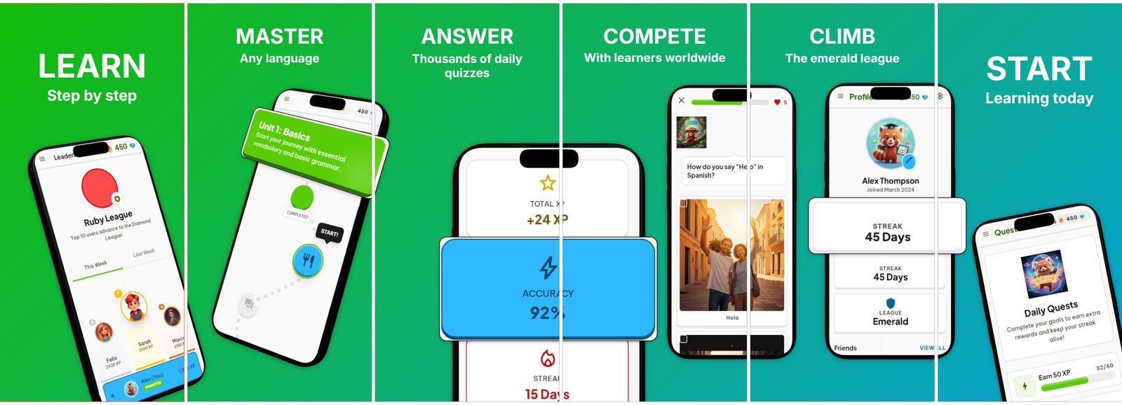 Language Learning — full 6-panel carousel