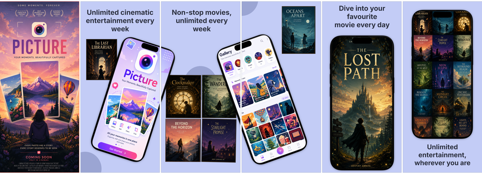 Movie Streaming — full 6-panel carousel